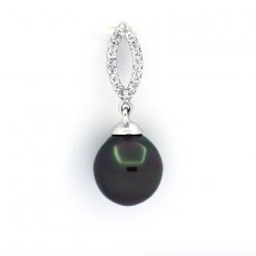 Rhodiated Sterling Silver Pendant and 1 Tahitian Pearl Semi-Baroque C 10.1 mm