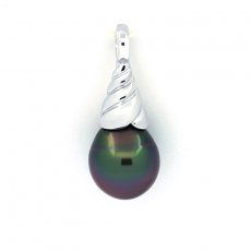 Rhodiated Sterling Silver Pendant and 1 Tahitian Pearl Semi-Baroque C 9.7 mm
