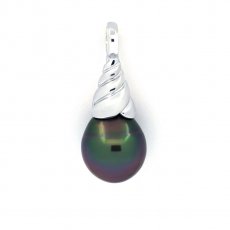 Rhodiated Sterling Silver Pendant and 1 Tahitian Pearl Semi-Baroque C 9.7 mm