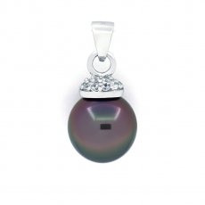 Rhodiated Sterling Silver Pendant and 1 Tahitian Pearl Semi-Baroque B 10.8 mm