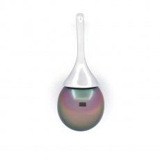 Rhodiated Sterling Silver Pendant and 1 Tahitian Pearl Semi-Baroque B 11.2 mm