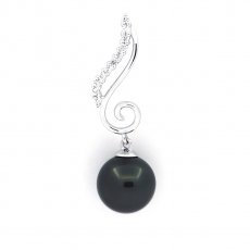 Rhodiated Sterling Silver Pendant and 1 Tahitian Pearl Round C 9.5 mm