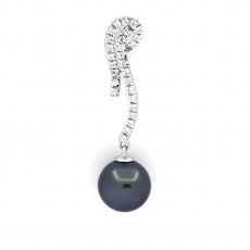 Rhodiated Sterling Silver Pendant and 1 Tahitian Pearl Round C 9.7 mm