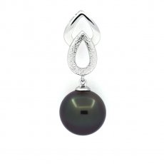 Rhodiated Sterling Silver Pendant and 1 Tahitian Pearl Round C 11.3 mm