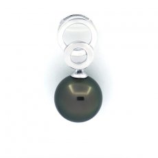 Rhodiated Sterling Silver Pendant and 1 Tahitian Pearl Round C 10.1 mm