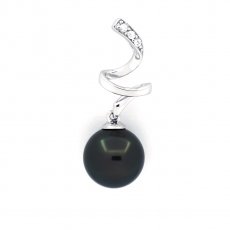 Rhodiated Sterling Silver Pendant and 1 Tahitian Pearl Round C 9.3 mm