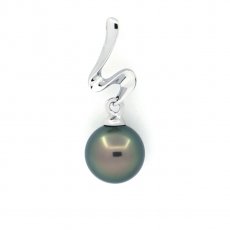 Rhodiated Sterling Silver Pendant and 1 Tahitian Pearl Round C 8.7 mm