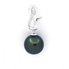 Rhodiated Sterling Silver Pendant and 1 Tahitian Pearl Near-Round C 9.3 mm