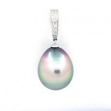 Rhodiated Sterling Silver Pendant and 1 Tahitian Pearl Semi-Baroque C 13.3 mm