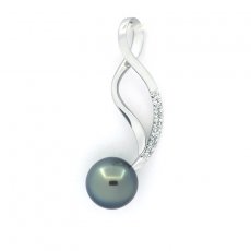 Rhodiated Sterling Silver Pendant and 1 Tahitian Pearl Round C 8.4 mm