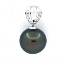 Rhodiated Sterling Silver Pendant and 1 Tahitian Pearl Near-Round C 12.5 mm