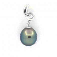 Rhodiated Sterling Silver Pendant and 1 Tahitian Pearl Semi-Baroque C 9.7 mm
