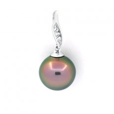 Rhodiated Sterling Silver Pendant and 1 Tahitian Pearl Semi-Baroque B 9.9 mm
