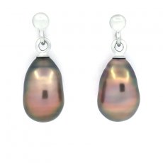 Rhodiated Sterling Silver Earrings and 2 Tahitian Keishis