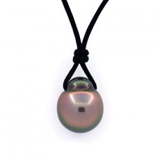 Leather Necklace and 1 Tahitian Pearl Semi-Baroque B 11.6 mm