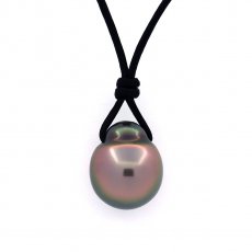 Leather Necklace and 1 Tahitian Pearl Semi-Baroque B 11.6 mm