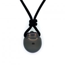 Leather Necklace and 1 Tahitian Pearl Semi-Baroque C 13.8 mm
