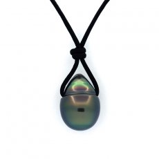 Leather Necklace and 1 Tahitian Pearl Ringed B 11 mm