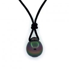 Leather Necklace and 1 Tahitian Pearl Semi-Baroque B 10.4 mm
