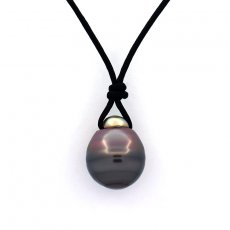 Leather Necklace and 1 Tahitian Pearl Ringed C 11.6 mm