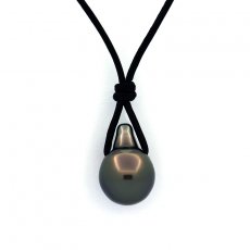 Leather Necklace and 1 Tahitian Pearl Semi-Baroque B 10 mm