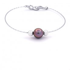 Rhodiated Sterling Silver Bracelet and 1 Tahitian Pearl Near-Round C 8.8 mm