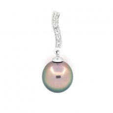 Rhodiated Sterling Silver Pendant and 1 Tahitian Pearl Semi-Baroque B 9.6 mm