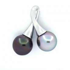 Rhodiated Sterling Silver Pendant and 2 Tahitian Pearls Semi-Baroque B 10.9 mm