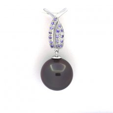 Rhodiated Sterling Silver Pendant and 1 Tahitian Pearl Near-Round C 11.8 mm