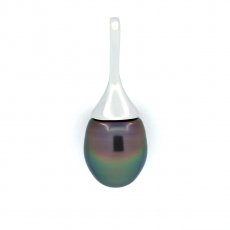 Rhodiated Sterling Silver Pendant and 1 Tahitian Pearl Semi-Baroque B/C 11 mm