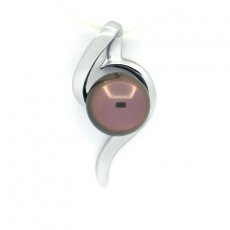 Rhodiated Sterling Silver Pendant and 1 Tahitian Pearl Near-Round B/C 8.7 mm
