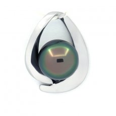 Rhodiated Sterling Silver Pendant and 1 Tahitian Pearl Semi-Baroque C 10.3 mm