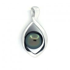 Rhodiated Sterling Silver Pendant and 1 Tahitian Pearl Semi-Baroque B/C 8.4 mm