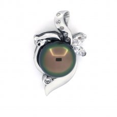 Rhodiated Sterling Silver Pendant and 1 Tahitian Pearl Semi-Baroque C 10.4 mm