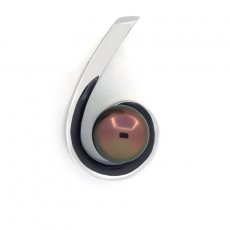 Rhodiated Sterling Silver Pendant and 1 Tahitian Pearl Semi-Baroque C 9.2 mm