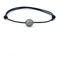 Leather Bracelet and 1 Tahitian Pearl Semi-Baroque C 9.2 mm