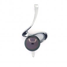 Rhodiated Sterling Silver Pendant and 1 Tahitian Pearl Semi-Baroque B 9.7 mm