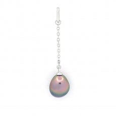 Rhodiated Sterling Silver Pendant and 1 Tahitian Keishi