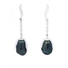 Rhodiated Sterling Silver Earrings and 2 Tahitian Keishis