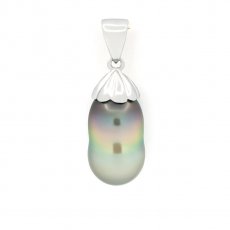 Rhodiated Sterling Silver Pendant and 1 Tahitian Pearl Semi-Baroque B/C 9 mm
