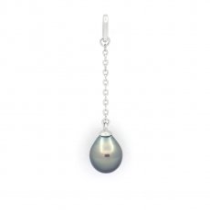 Rhodiated Sterling Silver Pendant and 1 Tahitian Keishi