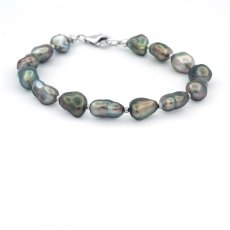 Bracelet of 14 Tahitian Keishis and Sterling Silver