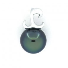 Rhodiated Sterling Silver Pendant and 1 Tahitian Pearl Round C 9.1 mm