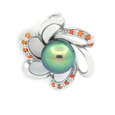 Rhodiated Sterling Silver Pendant and 1 Tahitian Pearl Semi-Baroque B+ 8.7 mm