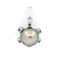 Rhodiated Sterling Silver Pendant and 1 Tahitian Pearl Round C 9.3 mm