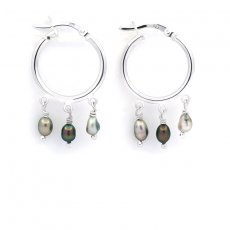 Rhodiated Sterling Silver Earrings and 6 Tahitian Keishis