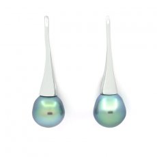 Rhodiated Sterling Silver Earrings and 2 Tahitian Pearls Semi-Baroque A 9.3 mm
