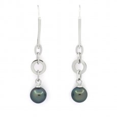 Rhodiated Sterling Silver Earrings and 2 Tahitian Pearls Round C 11.7 mm