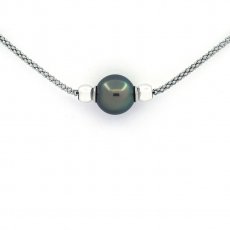Rhodiated Sterling Silver Bracelet and 1 Tahitian Pearl Round C 10.6 mm