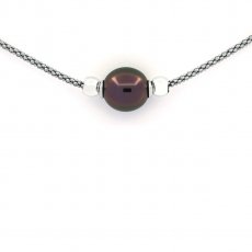 Rhodiated Sterling Silver Bracelet and 1 Tahitian Pearl Semi-Baroque B 10.4 mm